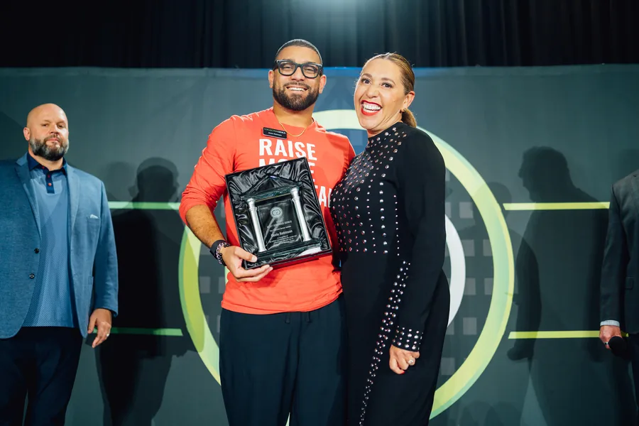 Receiving an award on stage